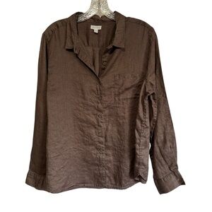 Garnet Hill Brown Linen Button-Down Shirt